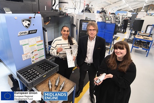 From the left, Kierandeep Bal (Coventry City Council), Jason Aldridge (Arrowsmith Engineering) and Laura Delahunty (CWLEP Growth Hub)