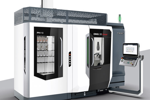 DMG MORI automation solutions such as the PH 10 increase the productivity of the company's new 5-axis machining centre, DMU 20 linear