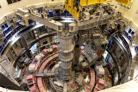 The tokomak’s central solenoid and surrounding magnets being constructed at the ITER site in France