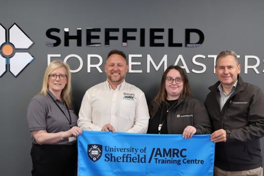 (L-R) Laura Hooper, P&C Director, Sheffield Forgemasters; Dan Swift, Business Development Executive, AMRC Training Centre; Emily Baldwin, People Development Advisor (Early Careers), Sheffield Forgemasters; and Gary Nutter, CEO, Sheffield Forgemasters